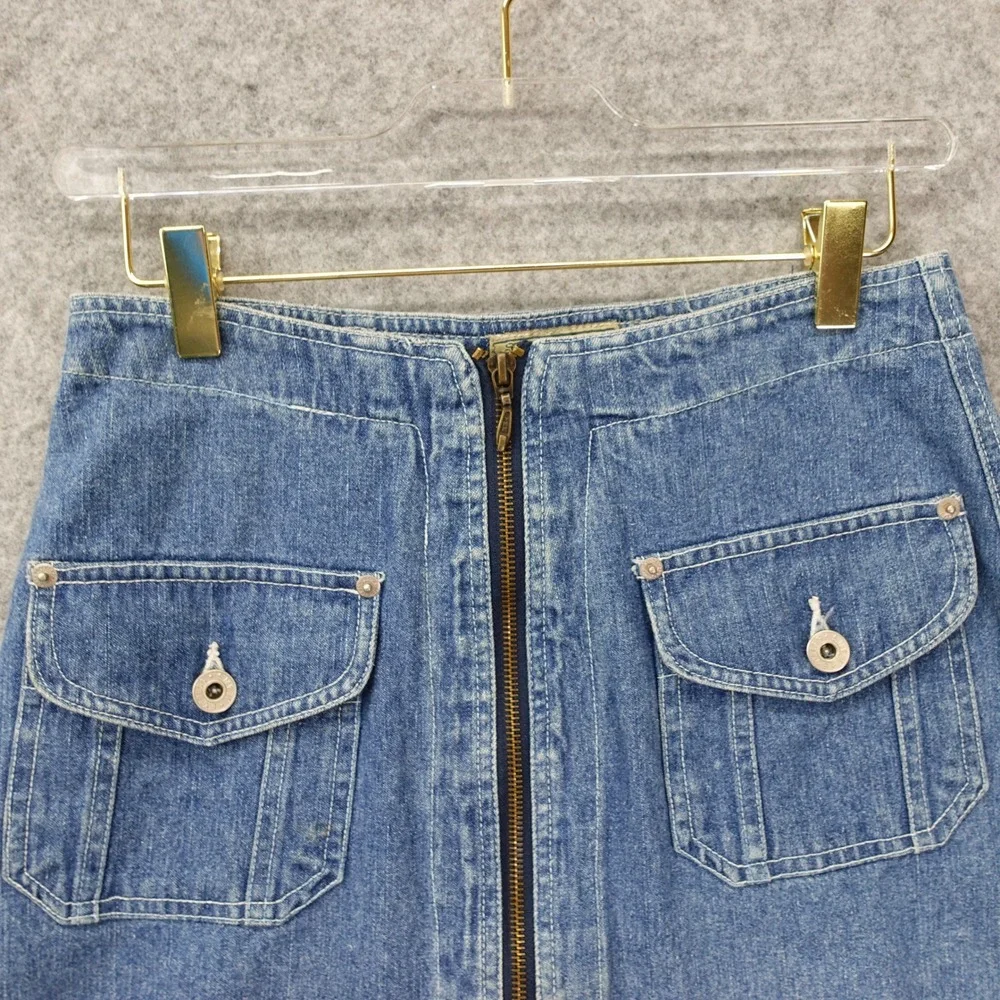 Vintage 90s Y2K Indie Grunge Skirt Women SMALL 4 Blue Cargo Denim Frayed EXPRESS